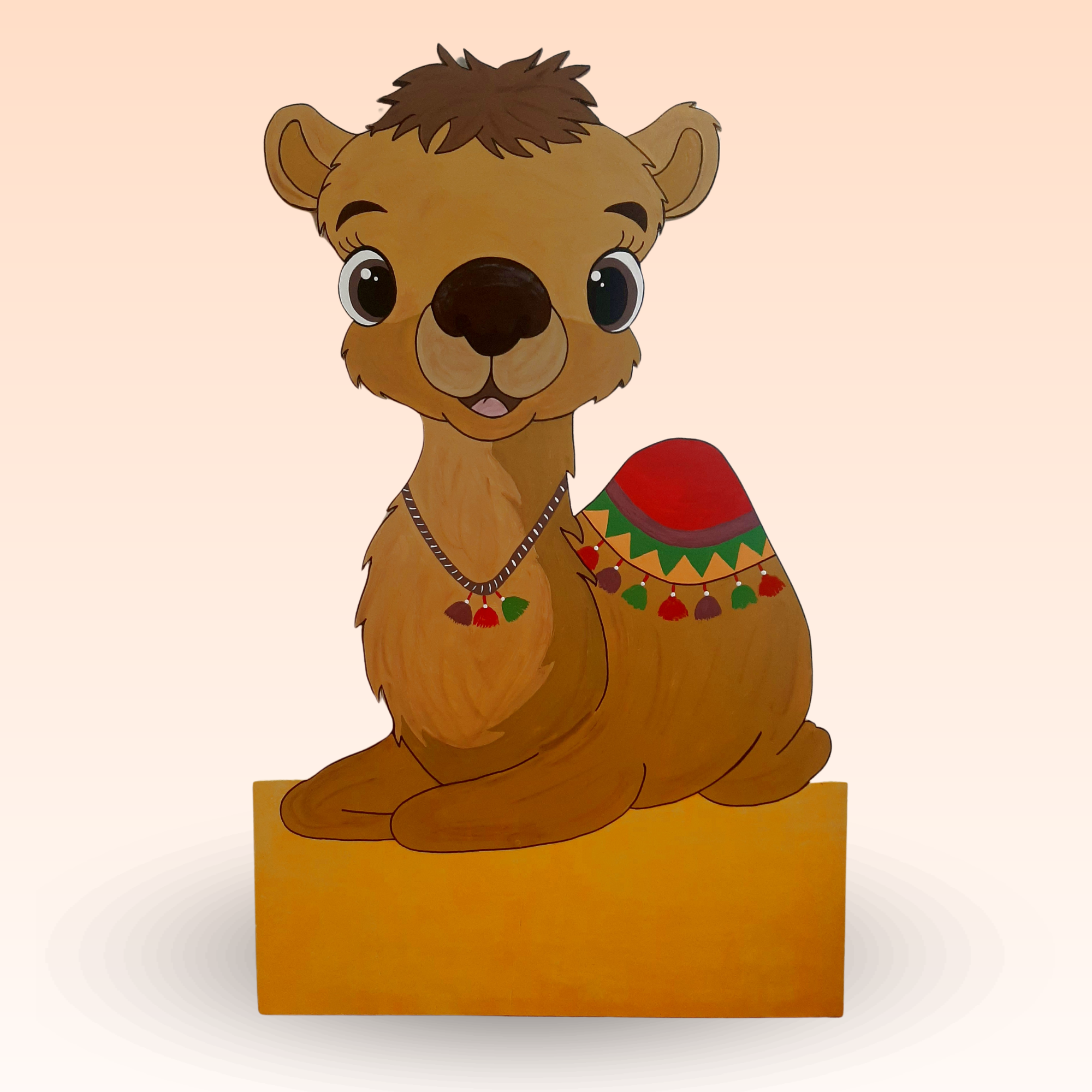 Geburtstafel/Babytafel in Form eines Dromedars. Handgefertigt von Franziska Barmettler, Geburtstafeln Luzern, in Root.