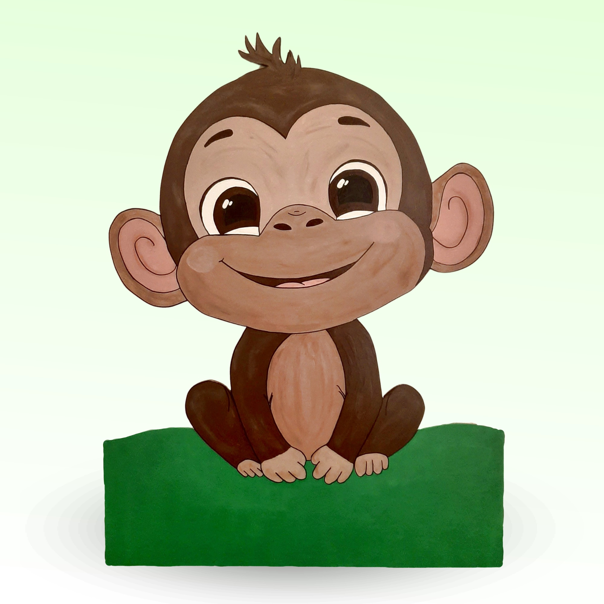 Geburtstafel/Babytafel in Form eines Affen. Handgefertigt von Franziska Barmettler, Geburtstafeln Luzern, in Root.