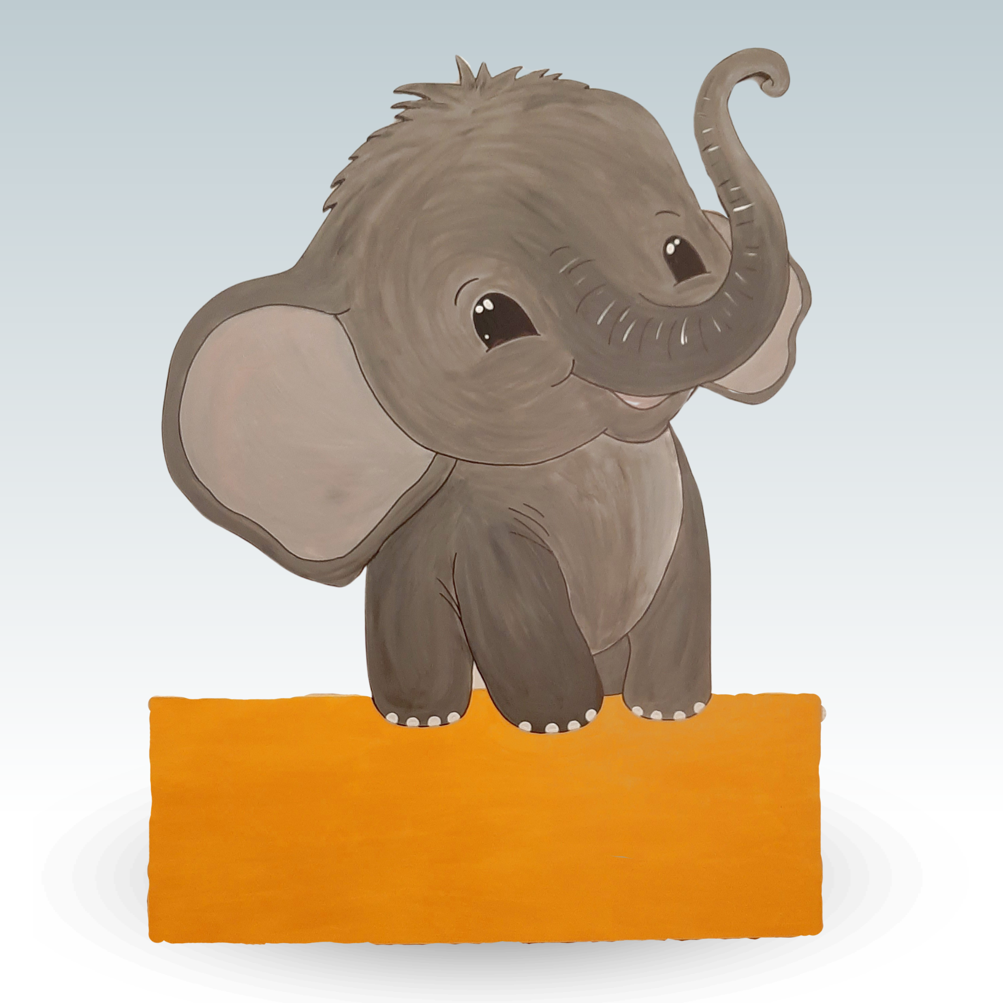 Geburtstafel/Babytafel in Form eines Elefanten. Handgefertigt von Franziska Barmettler, Geburtstafeln Luzern, in Root.