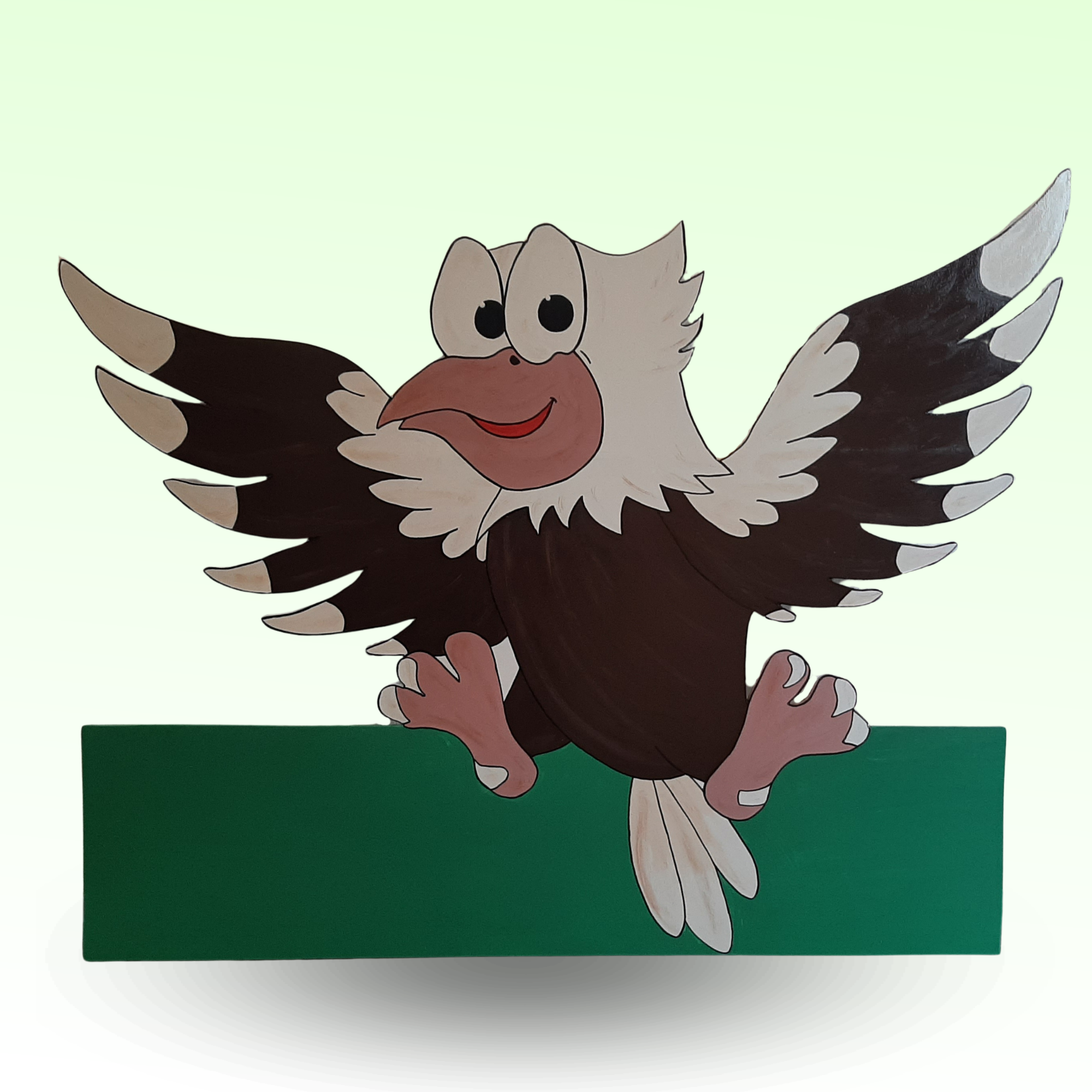 Geburtsschild/Babytafel in Form eines Adlers. Handgefertigt von Franziska Barmettler, Geburtstafeln Luzern, in Root.