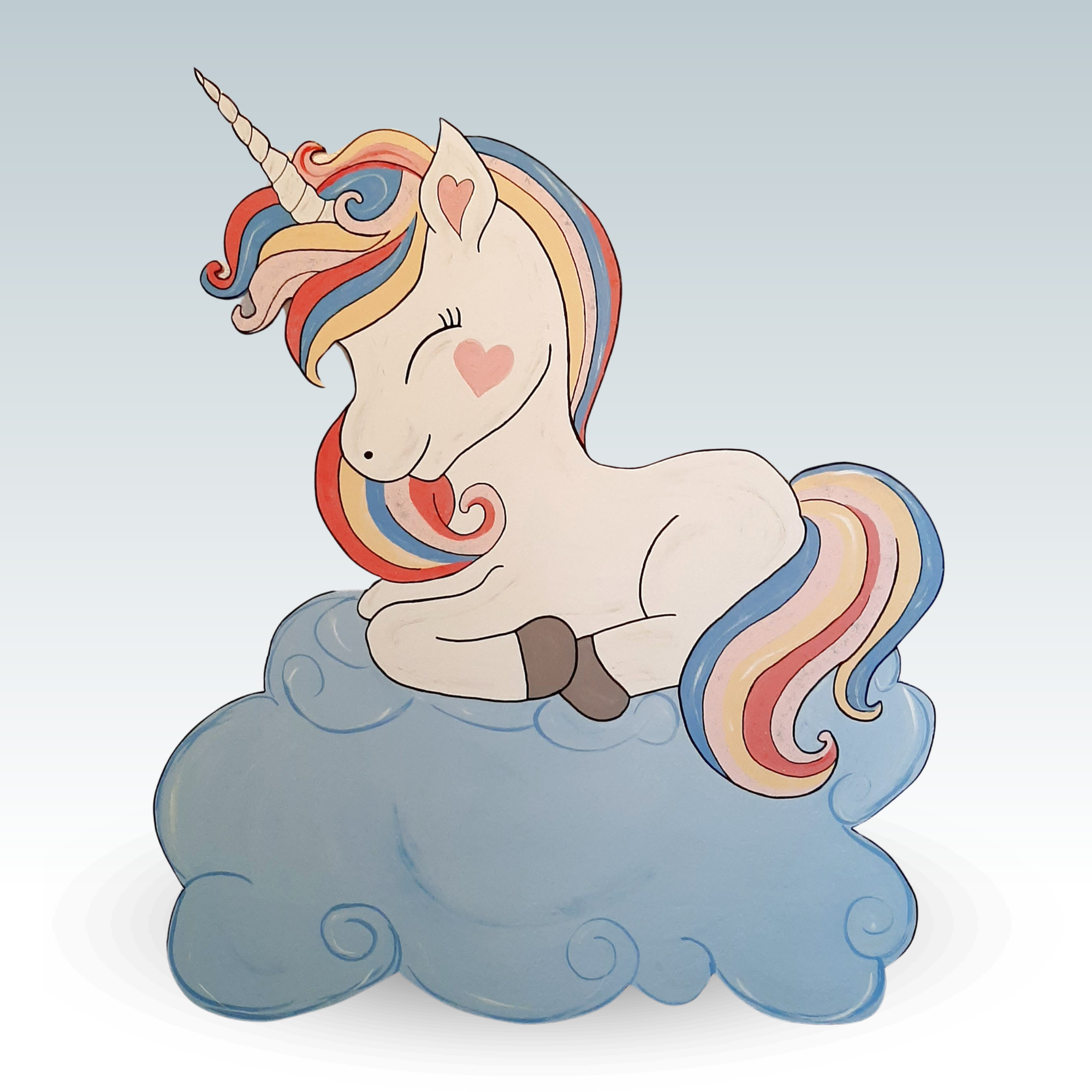 Geburtstafel/Babytafel in Form eines Einhorn. Handgefertigt von Franziska Barmettler, Geburtstafeln Luzern, in Root.