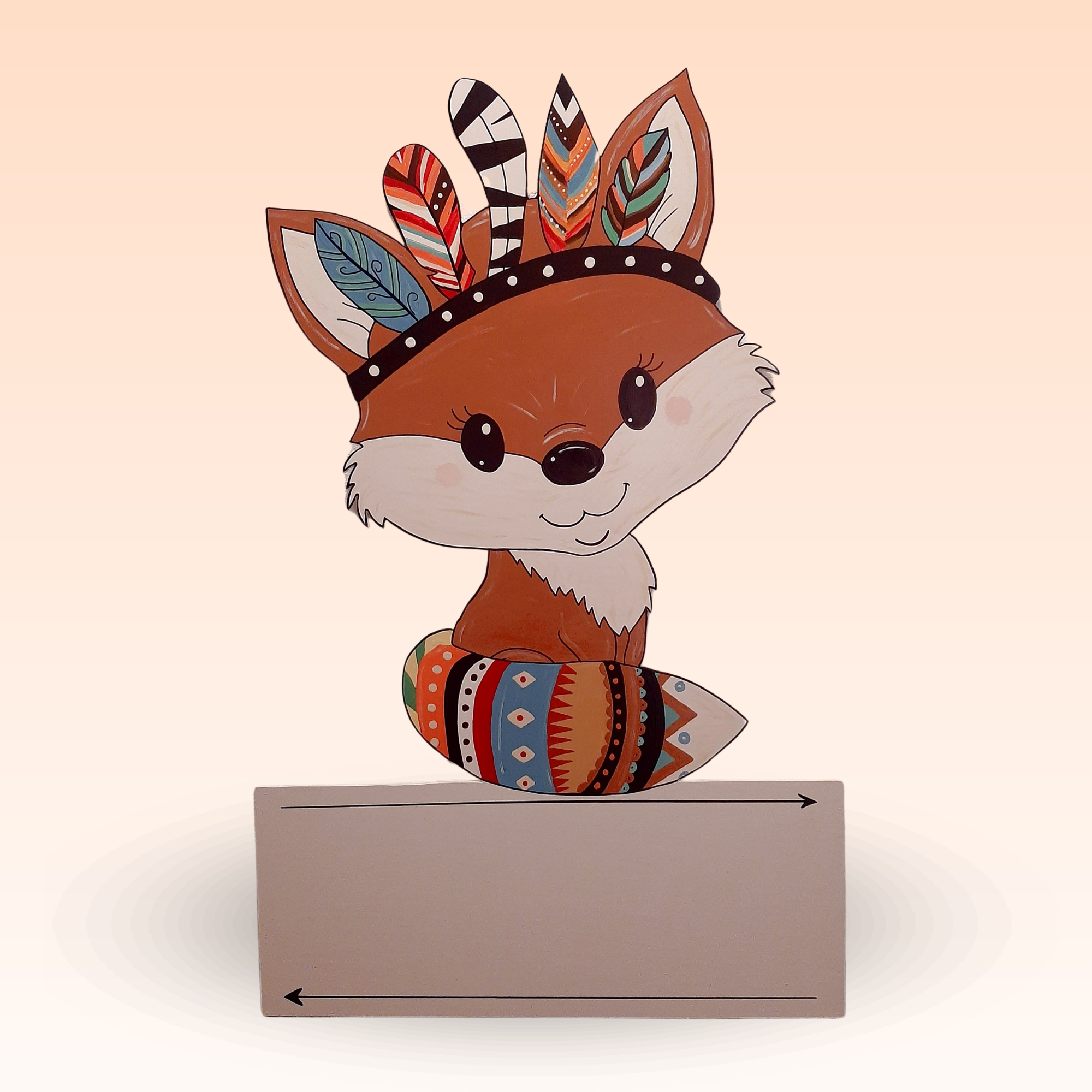 Geburtstafel/Babytafel in Form eines Indiander-Füchsli. Handgefertigt von Franziska Barmettler, Geburtstafeln Luzern, in Root.