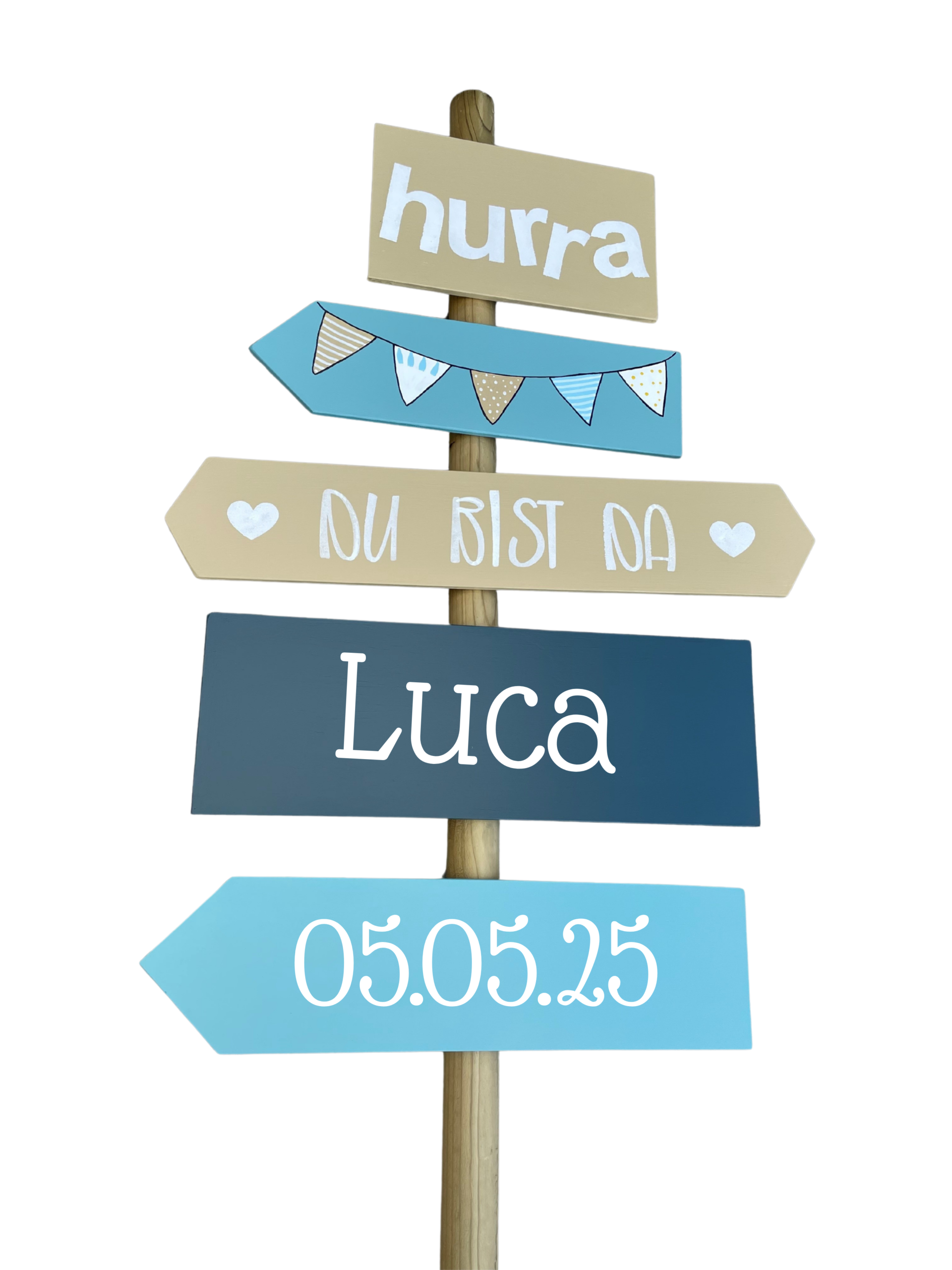 Geburtsschild/Babytafel in Form einer Giraffe. Handgefertigt von Franziska Barmettler, Geburtstafeln Luzern, in Root.