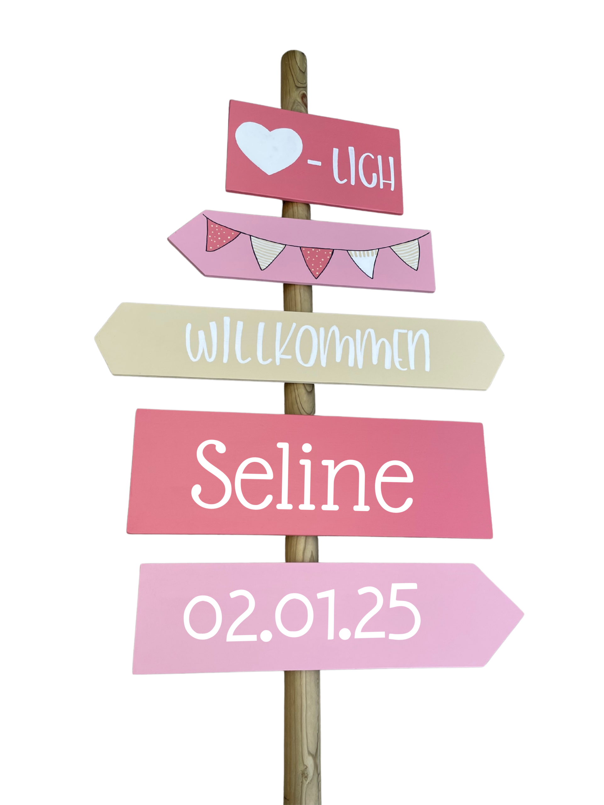 Geburtsschild/Babytafel in Form einer Giraffe. Handgefertigt von Franziska Barmettler, Geburtstafeln Luzern, in Root.