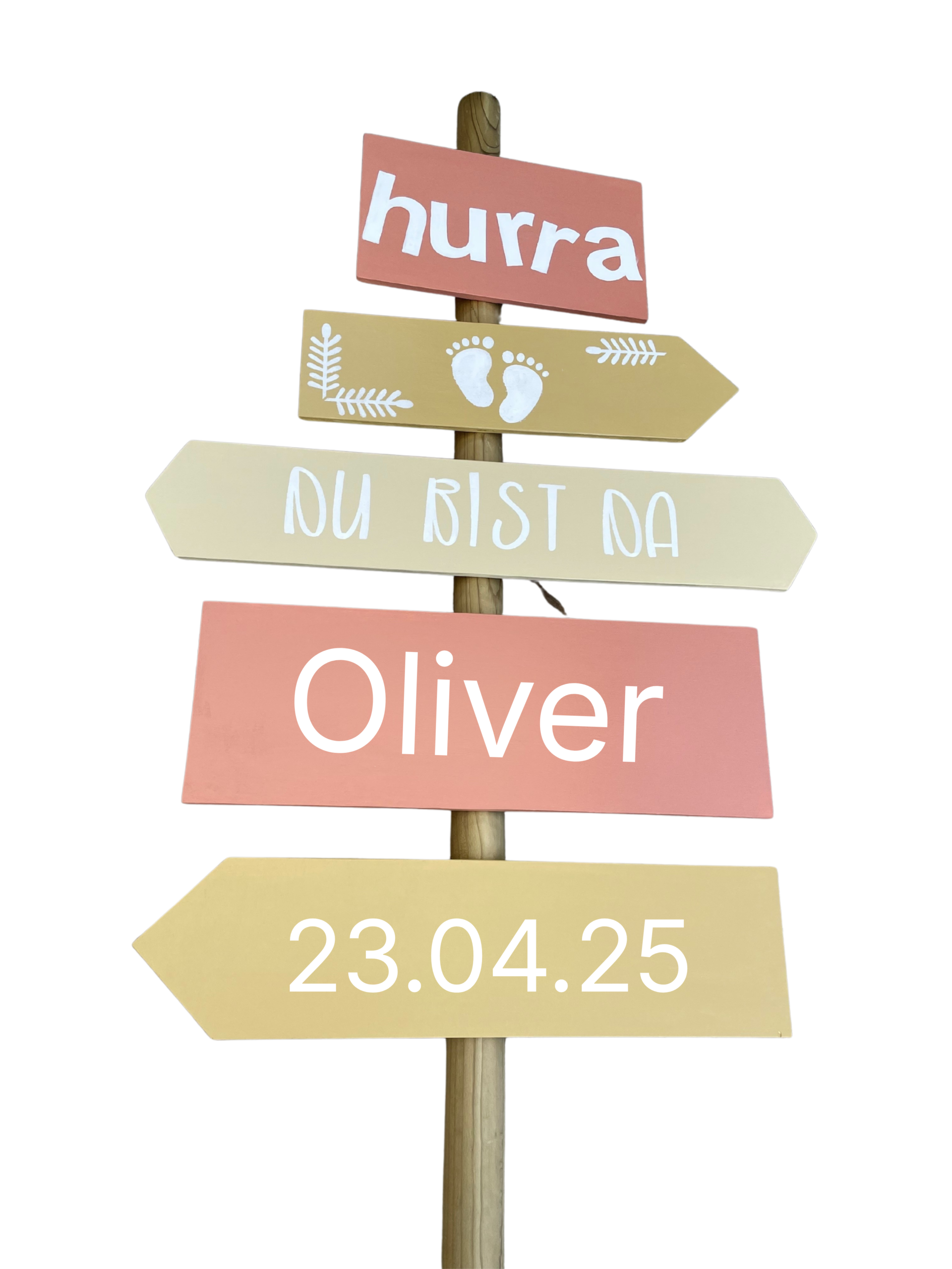 Geburtsschild/Babytafel in Form einer Giraffe. Handgefertigt von Franziska Barmettler, Geburtstafeln Luzern, in Root.