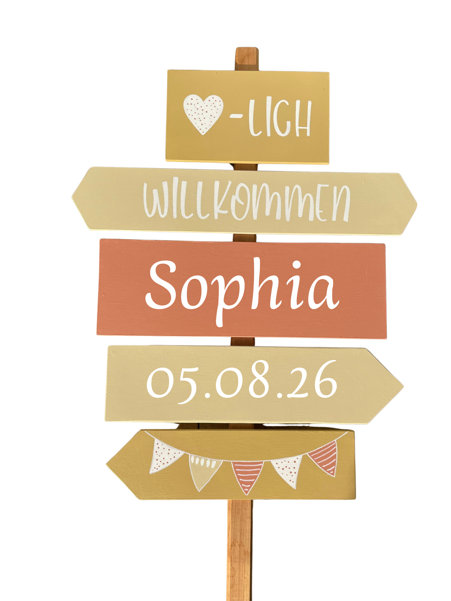 Personalisierter Geburtswegweiser aus Holz mit liebevollen Details, Name und Geburtsdatum – ein einzigartiger Blickfang zur Geburt in Luzern. Dieses handgemachte Geschenk hält den besonderen Moment stilvoll fest und heisst das Neugeborene herzlich willkommen.