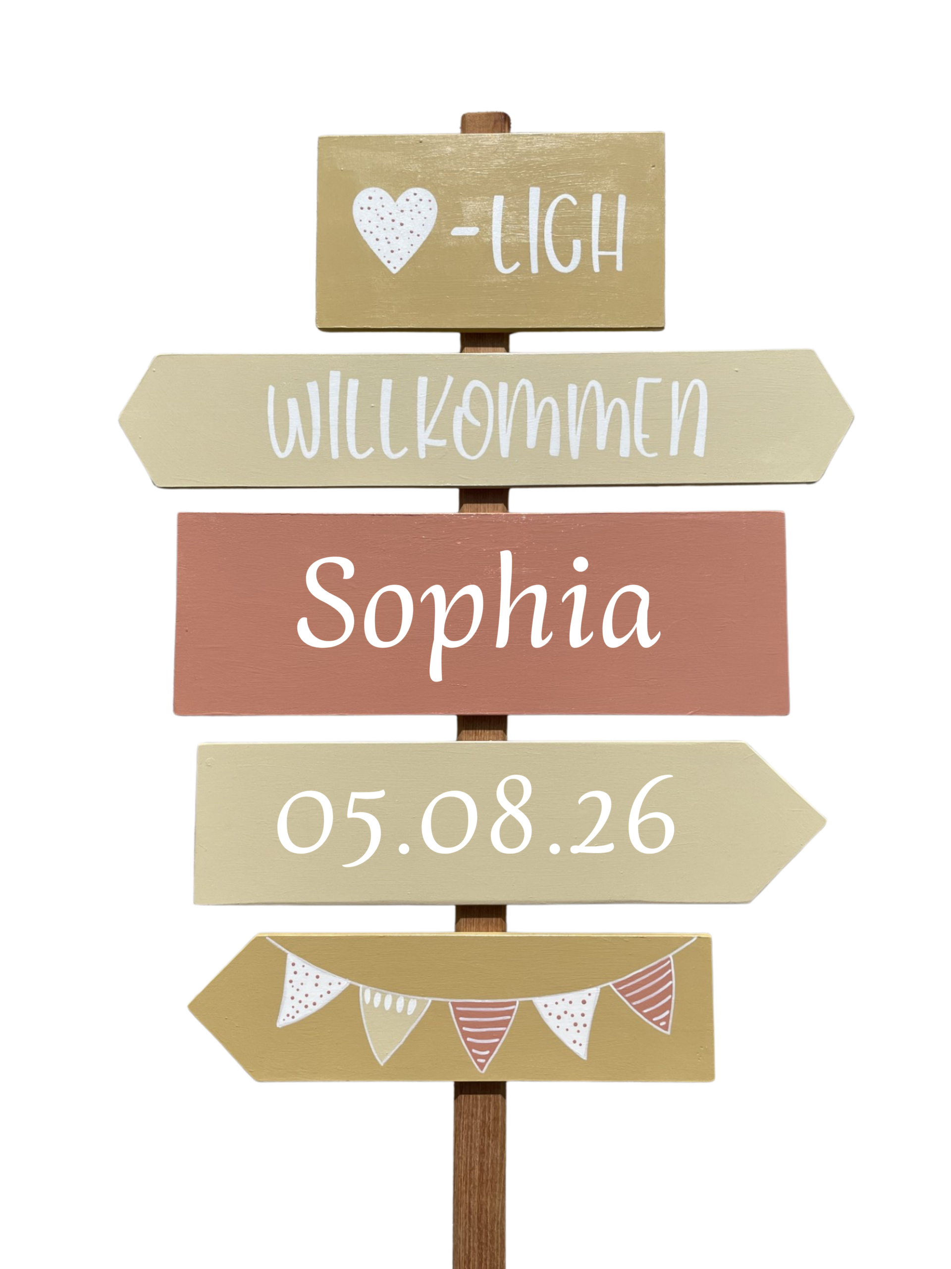 Personalisierter Geburtswegweiser aus Holz mit liebevollen Details, Name und Geburtsdatum – ein einzigartiger Blickfang zur Geburt in Luzern. Dieses handgemachte Geschenk hält den besonderen Moment stilvoll fest und heisst das Neugeborene herzlich willkommen.